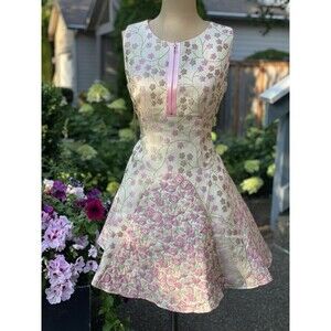 HYG Floral Pink Jacquard Fit & Flare Cocktail Dress Women’s Size Medium